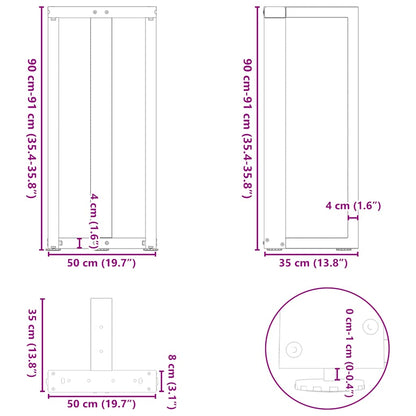 vidaXL Bartischbeine T-Form 2 Stk. Naturstahl 50x35x(90-91) cm Stahl