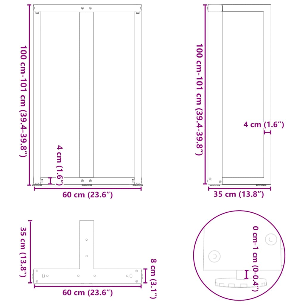 vidaXL Bartischbeine T-Form 2 Stk. Anthrazit 60x35x(100-101) cm Stahl