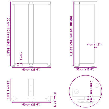 vidaXL Bartischbeine T-Form 2 Stk. Naturstahl 60x35x(100-101) cm Stahl
