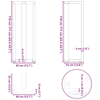 vidaXL Bartischbeine T-Form 2 Stk. Weiß 40x35x(110-111) cm Stahl