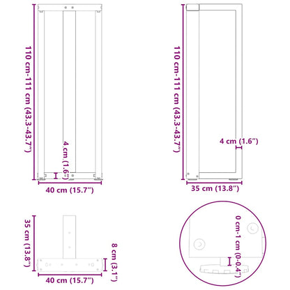 vidaXL Bartischbeine T-Form 2 Stk. Naturstahl 40x35x(110-111) cm Stahl