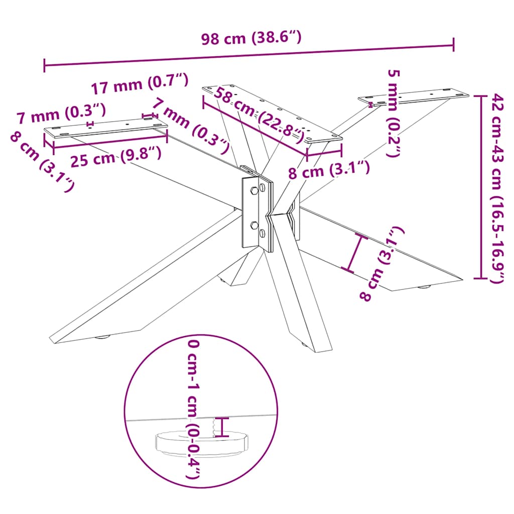 vidaXL Couchtischbein in Spinnenform Weiß 98x58x(42-43) cm Stahl