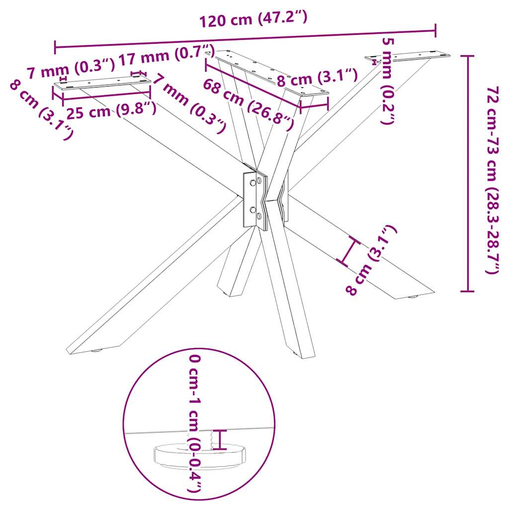 vidaXL Esstischbein in Spinnenform Weiß 120x68x(72-73) cm Stahl
