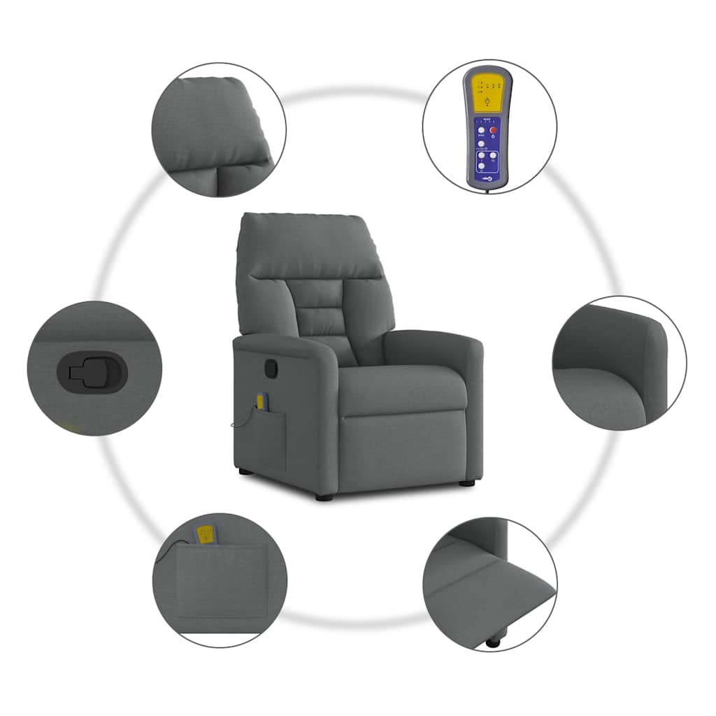 vidaXL Massage-Relaxsessel, Stoff, Dunkelgrau