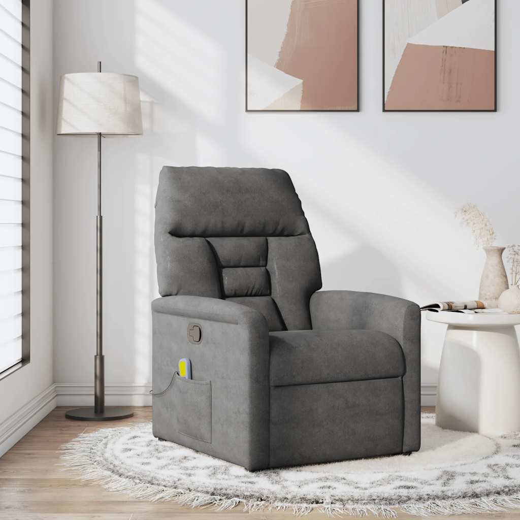 vidaXL Fauteuil de massage gris foncé en tissu microfibre
