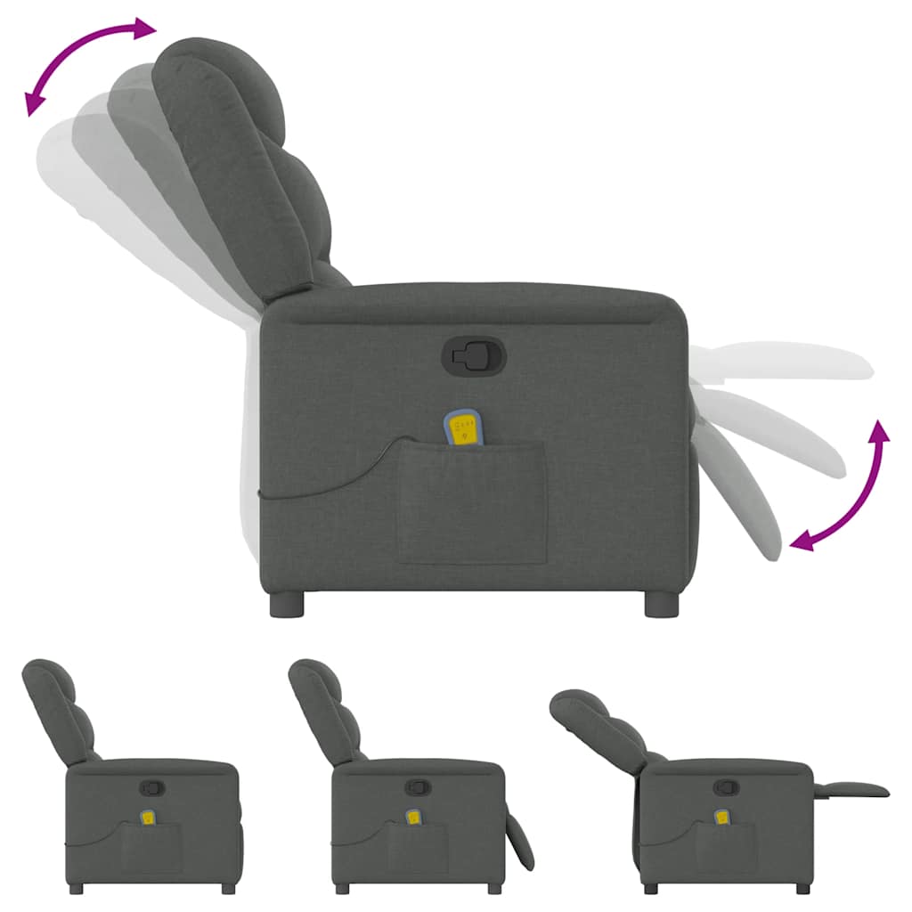 vidaXL Fauteuil de massage gris foncé en tissu