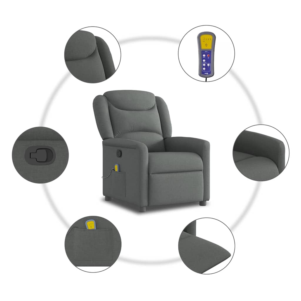 vidaXL Fauteuil de massage gris foncé en tissu