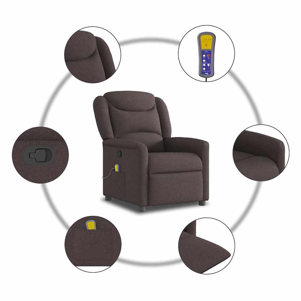 vidaXL Fauteuil de massage Marron foncé Tissu
