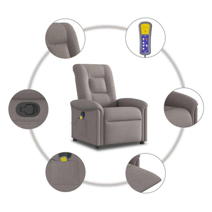 vidaXL Fauteuil de massage taupe en tissu