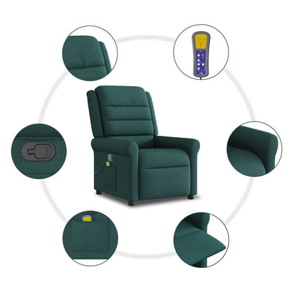 vidaXL Fauteuil de massage tissu vert foncé