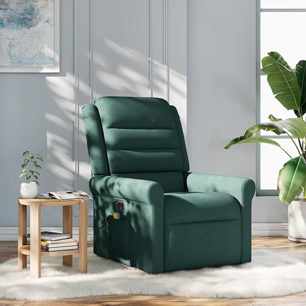 vidaXL Fauteuil de massage tissu vert foncé