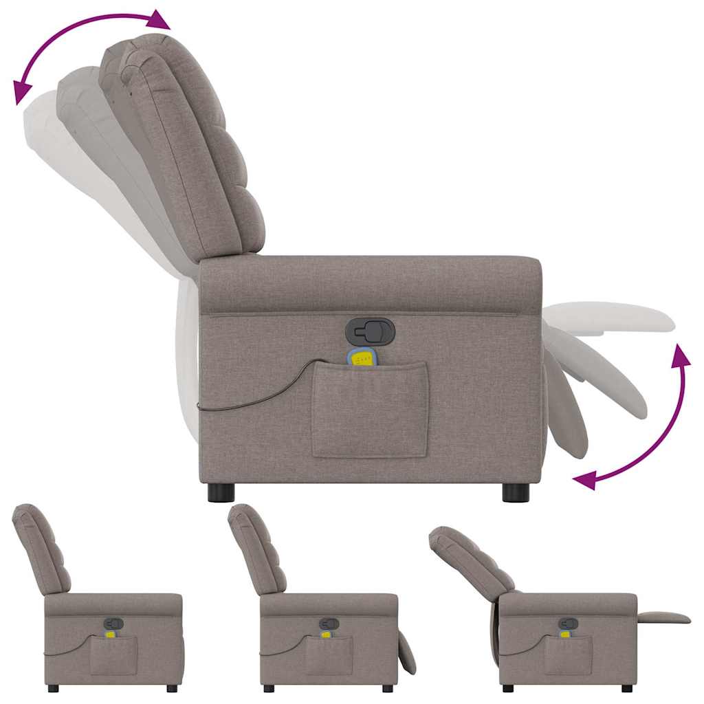 vidaXL Fauteuil de massage taupe en tissu