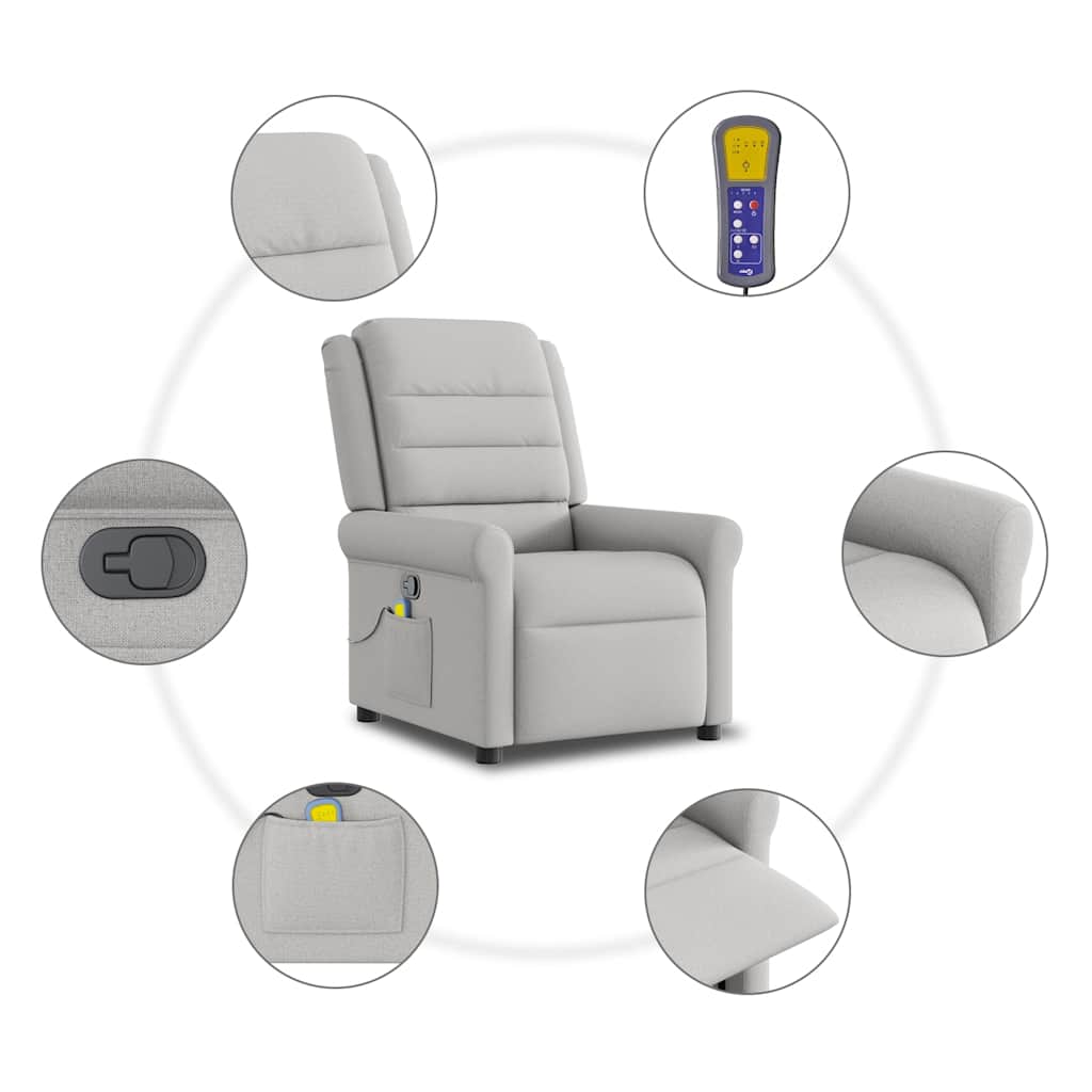 vidaXL Fauteuil de massage gris nuage en tissu