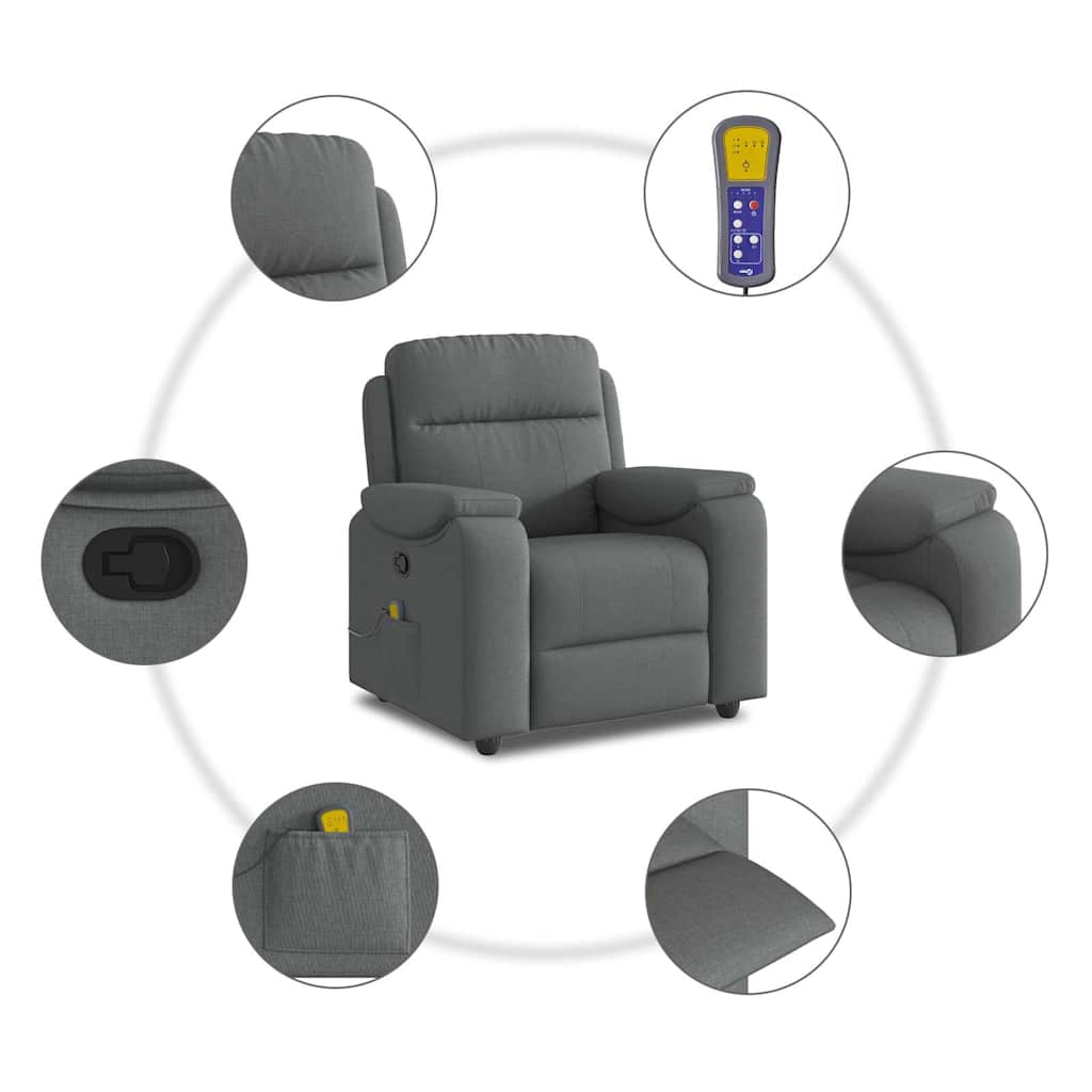vidaXL Fauteuil de massage gris foncé en tissu