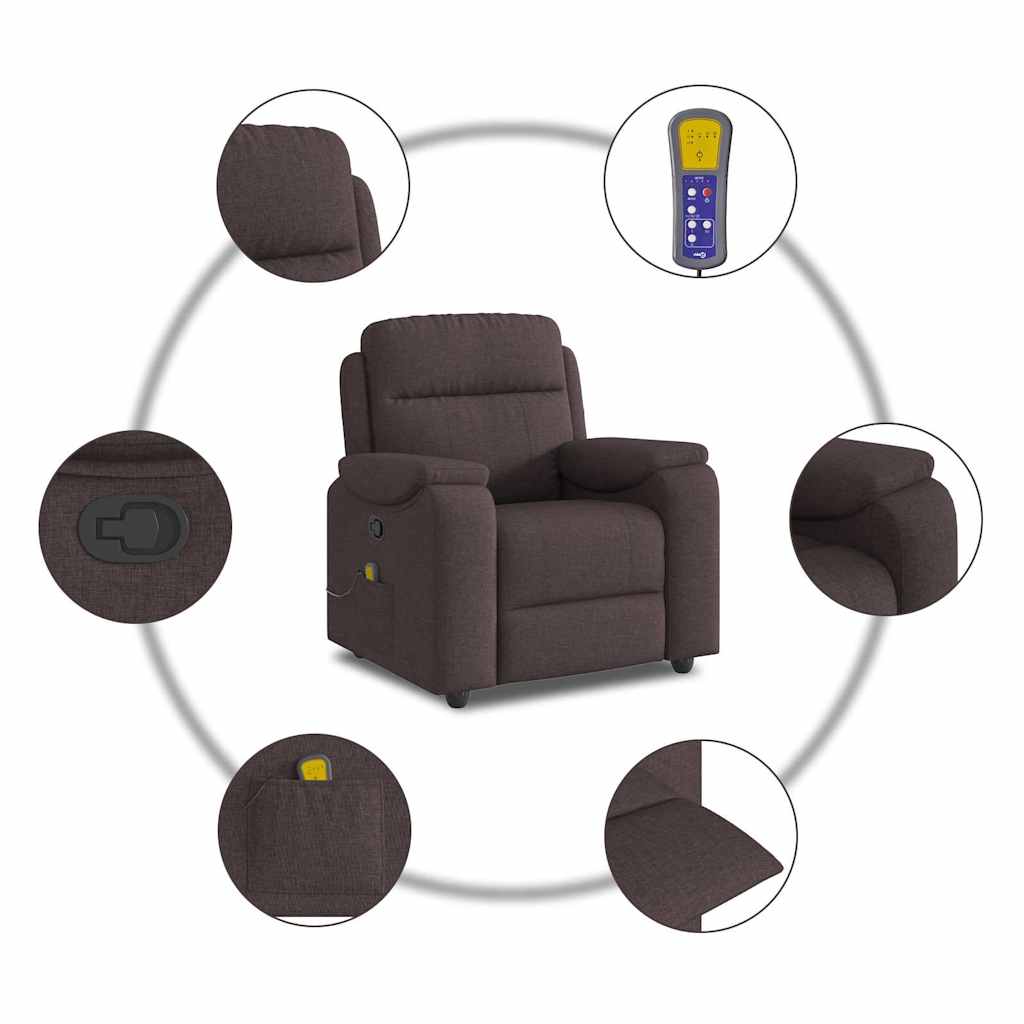 vidaXL Fauteuil de massage Marron foncé Tissu