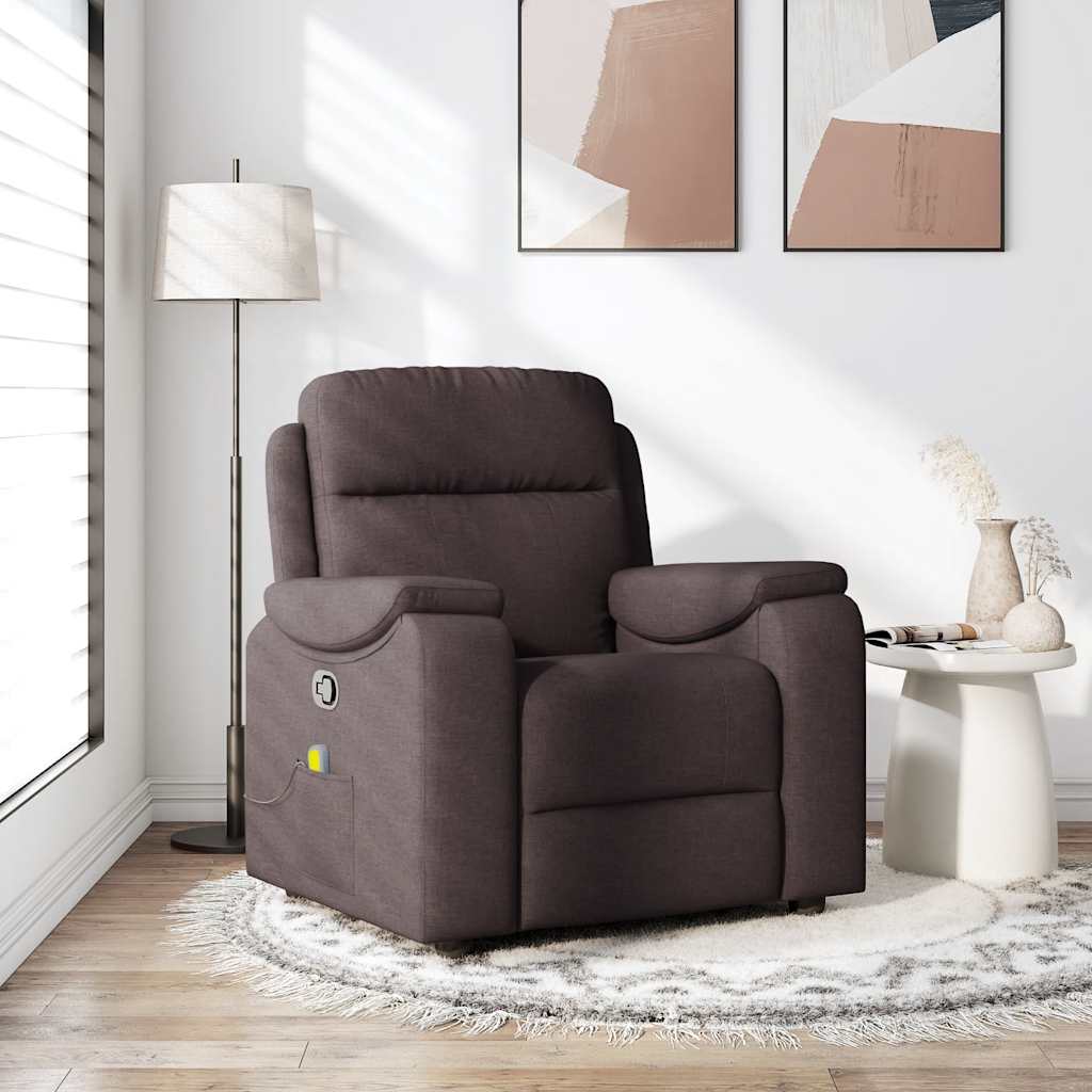 vidaXL Fauteuil de massage Marron foncé Tissu
