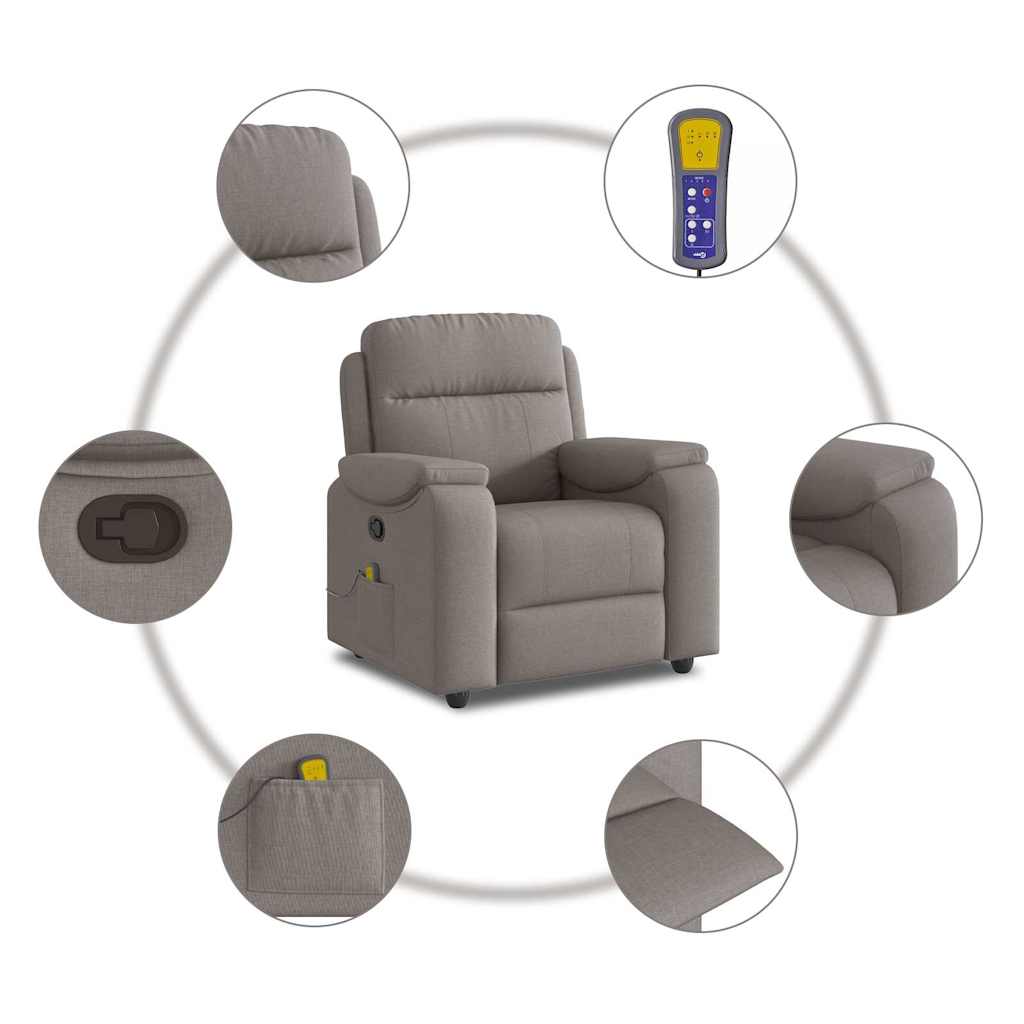 vidaXL Fauteuil de massage taupe en tissu