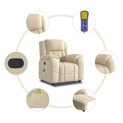 vidaXL Fauteuil de massage crème tissu