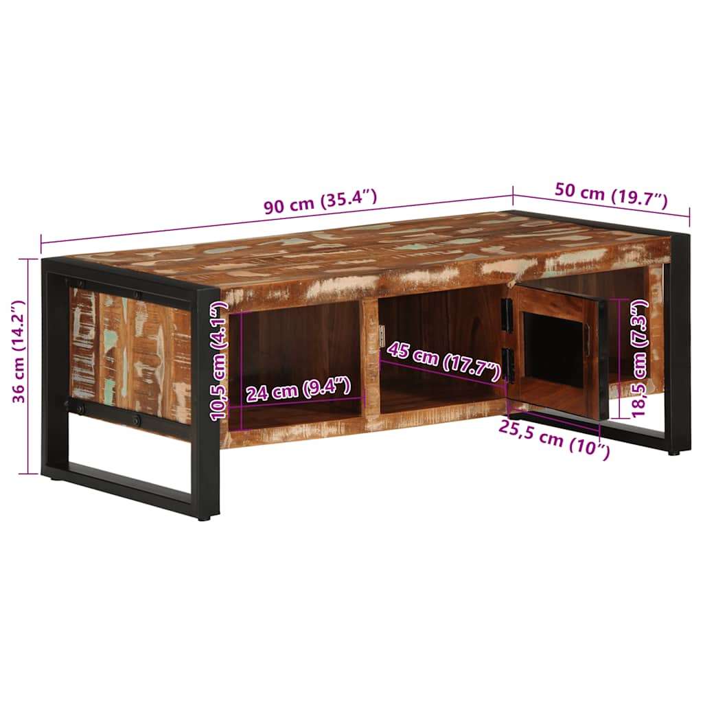 vidaXL Couchtisch Mehrfarbig 90x50x36 cm Altholz Massiv