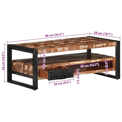vidaXL Couchtisch Mehrfarbig 90x50x36 cm Altholz Massiv