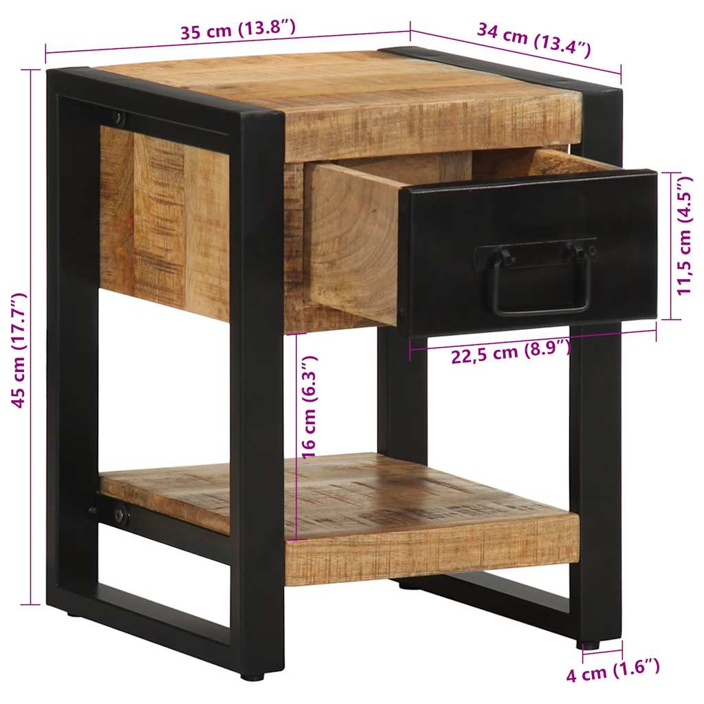 vidaXL Nachttisch 35x34x45 cm Raues Mangoholz