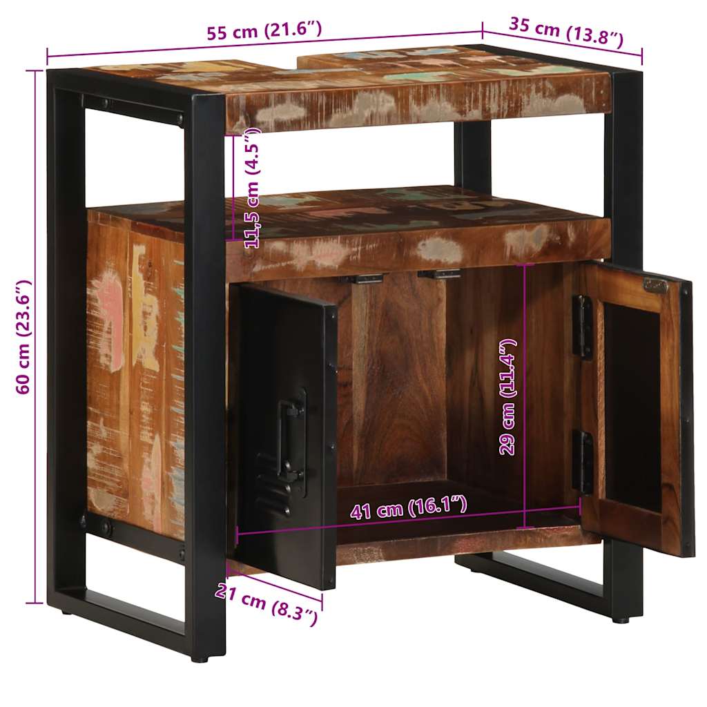 vidaXL Waschbeckenunterschrank 55x35x60 cm Altholz Massivholz