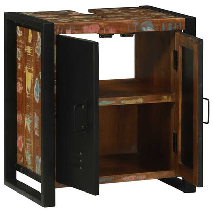 Waschbeckenunterschrank Braun Massives upgecyceltes Holz