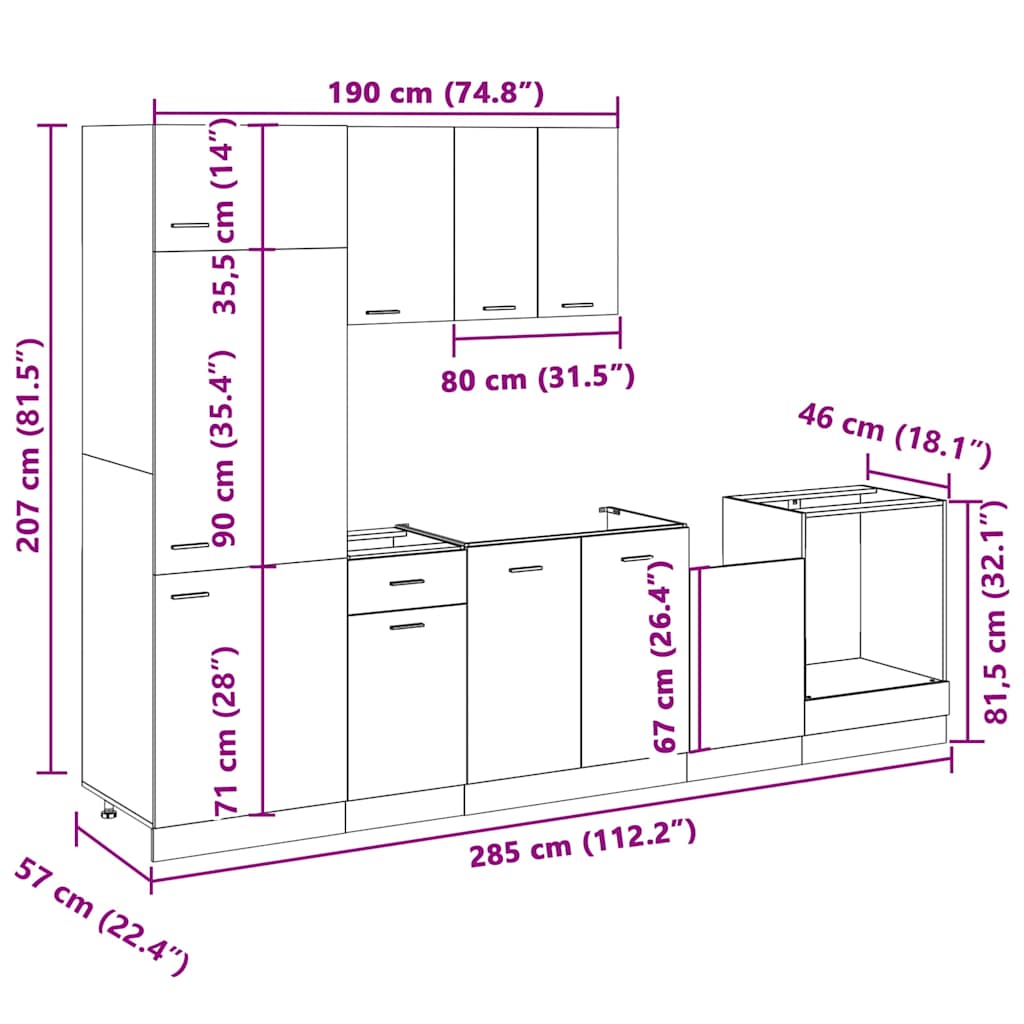vidaXL 7-tlg. Küchenschrank-Set Lyon Sonoma-Eiche Holzwerkstoff
