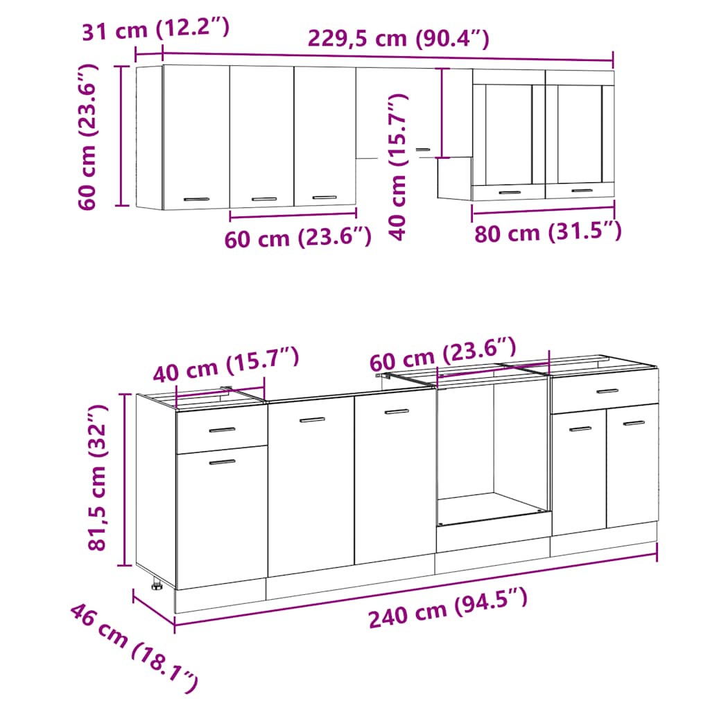 vidaXL 8-tlg. Küchenschrank-Set Lyon Sonoma-Eiche Holzwerkstoff