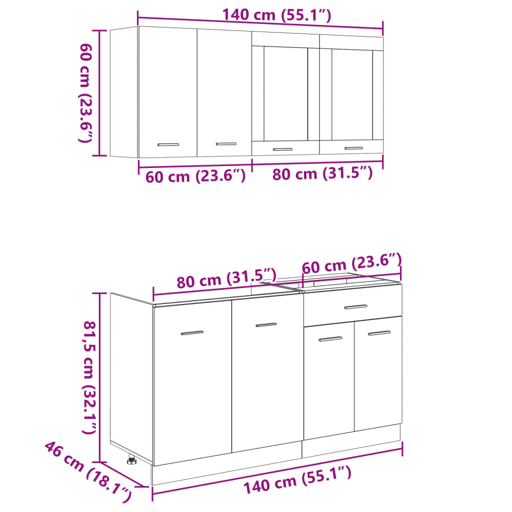 vidaXL 4-tlg. Küchenschrank-Set Lyon Sonoma-Eiche Holzwerkstoff