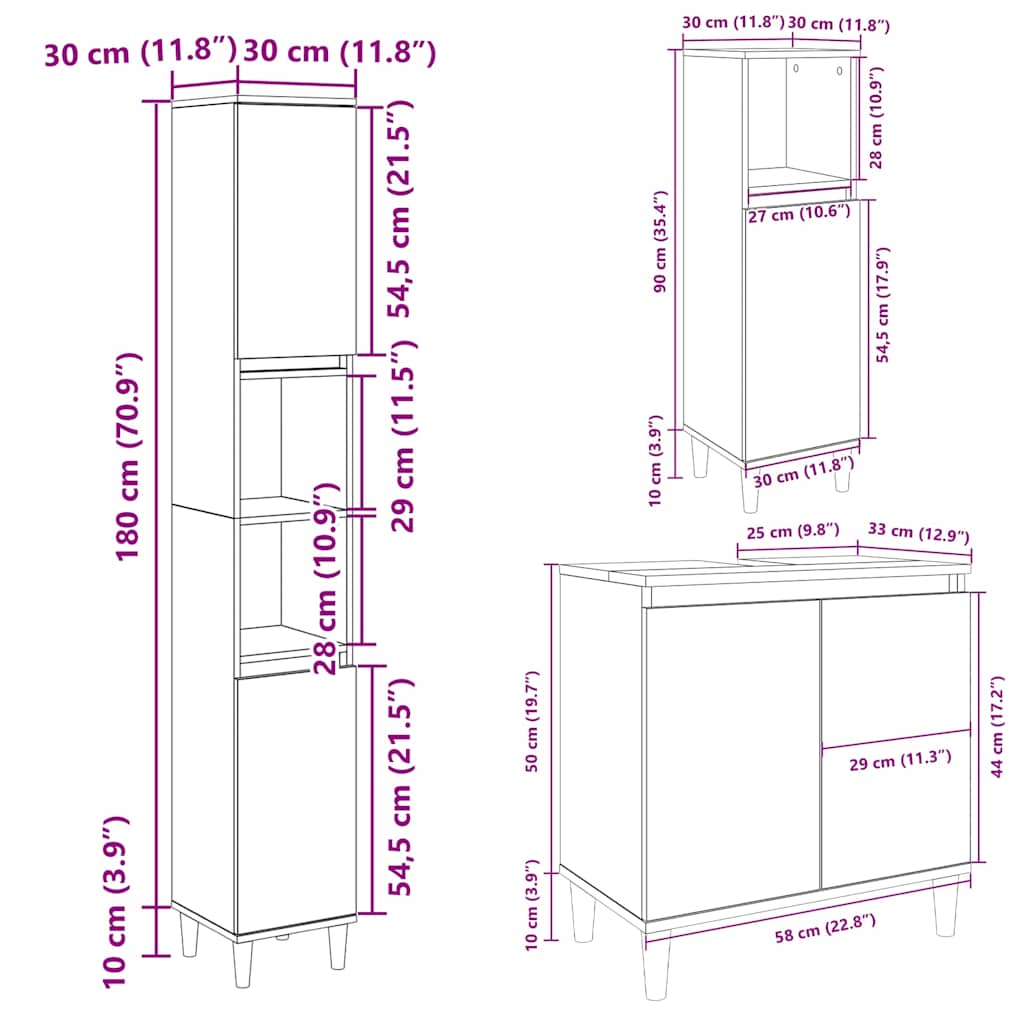 vidaXL Ensemble de meubles de salle de bain 3 pcs Chêne Sonoma Aggloméré