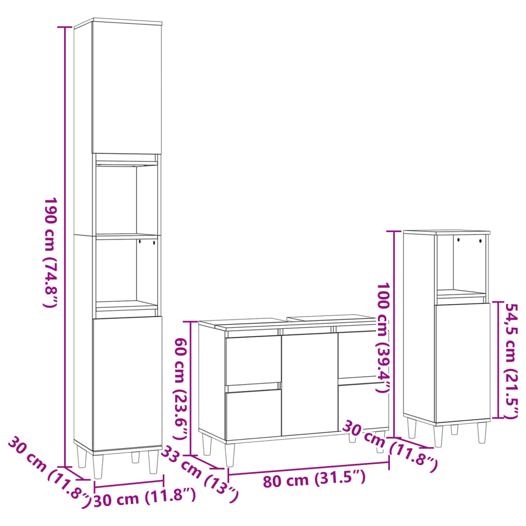 vidaXL 3-tlg. Badmöbel-Set Sonoma-Eiche Holzwerkstoff