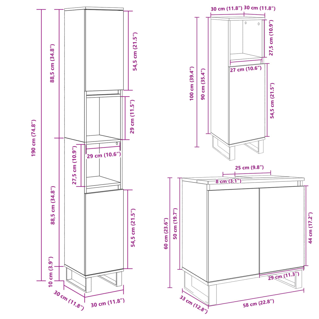 vidaXL Ensemble de meubles de salle de bain 3 pcs Chêne Sonoma Aggloméré
