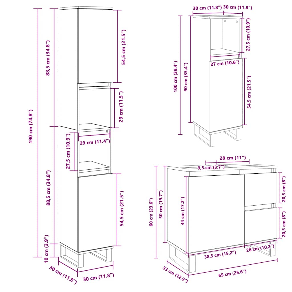 vidaXL Ensemble de meubles de salle de bain 3 pcs Chêne Sonoma Aggloméré