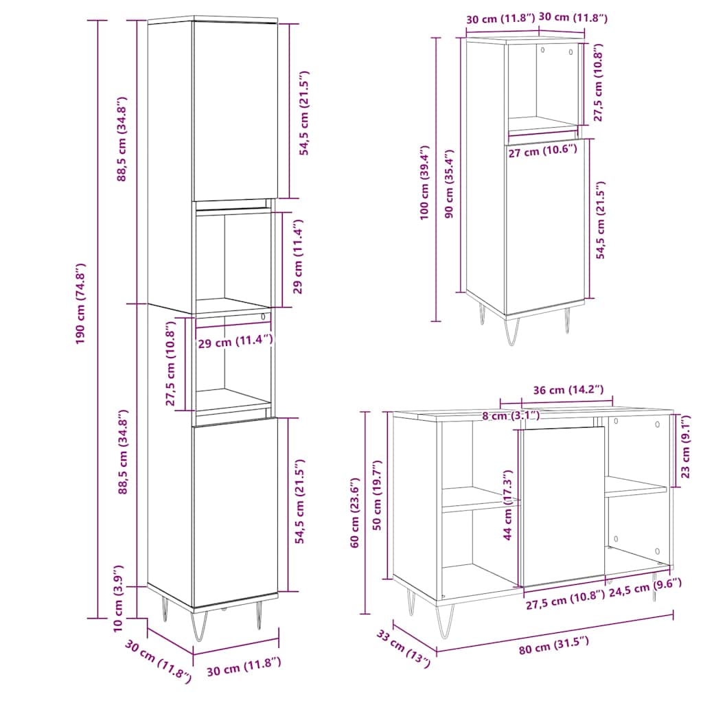 vidaXL Ensemble de meubles de salle de bain 3 pcs Chêne Sonoma Aggloméré
