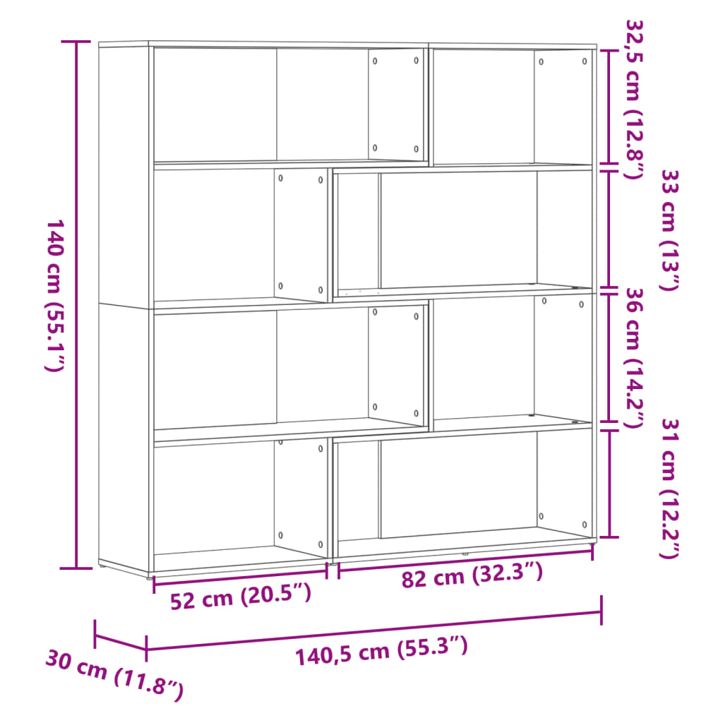 vidaXL Eck-Bücherregal 4 Böden Betongrau 85x85x140 cm Holzwerkstoff