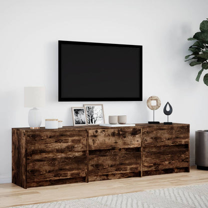 Meuble TV vidaXL avec lumières LED chêne fumé 180x34x50 cm