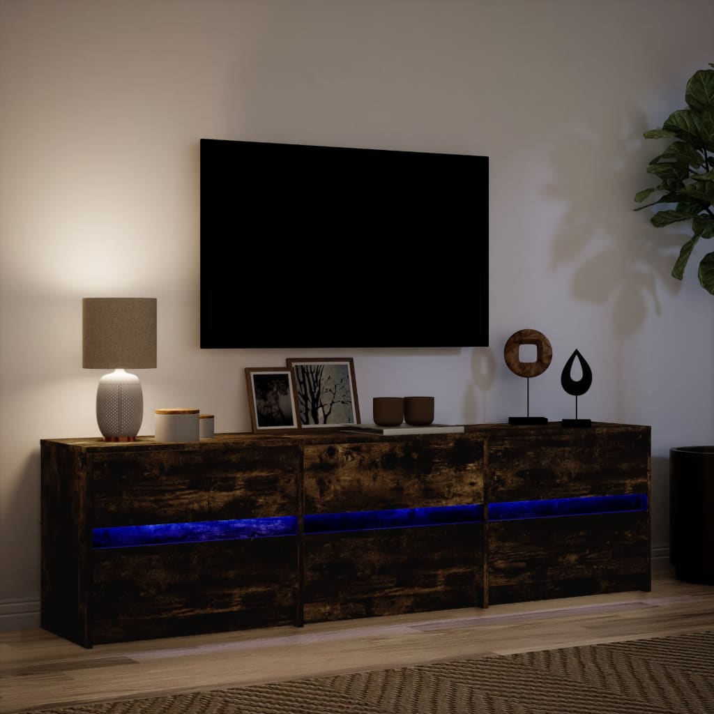 Meuble TV vidaXL avec lumières LED chêne fumé 180x34x50 cm