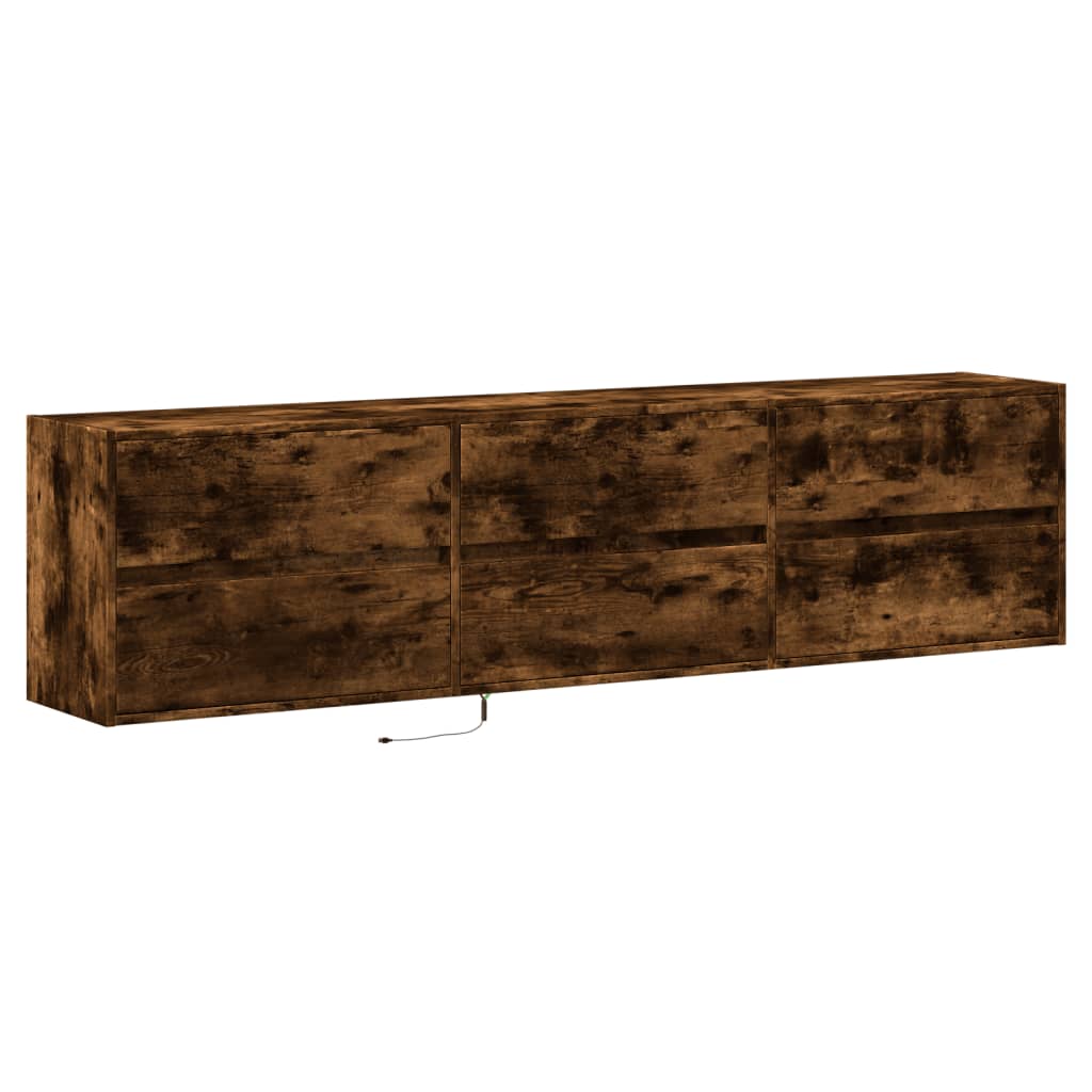 Meuble TV mural vidaXL avec LED chêne fumé 180x31x45 cm