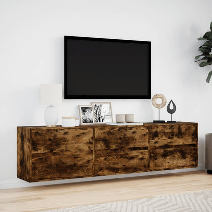 Meuble TV mural vidaXL avec LED chêne fumé 180x31x45 cm