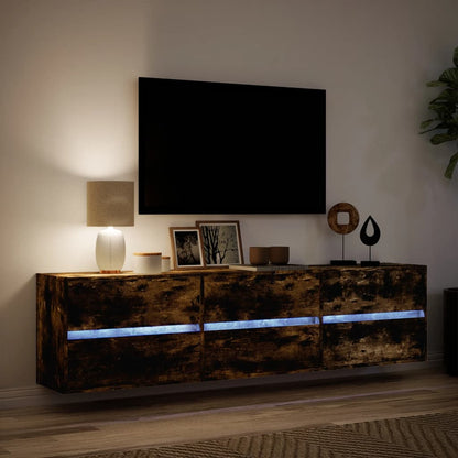 Meuble TV mural vidaXL avec LED chêne fumé 180x31x45 cm