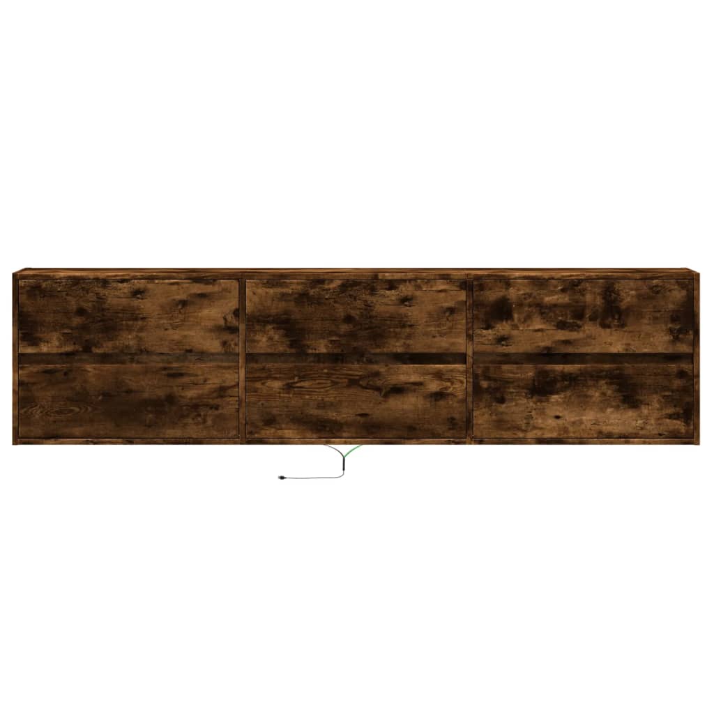 Meuble TV mural vidaXL avec LED chêne fumé 180x31x45 cm