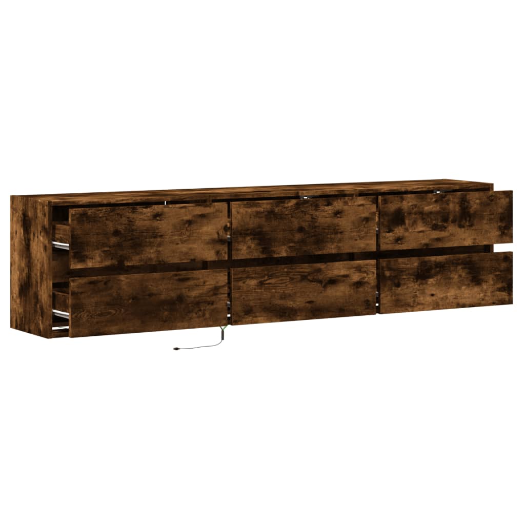 Meuble TV mural vidaXL avec LED chêne fumé 180x31x45 cm