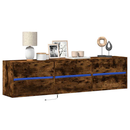 Meuble TV mural vidaXL avec LED chêne fumé 180x31x45 cm