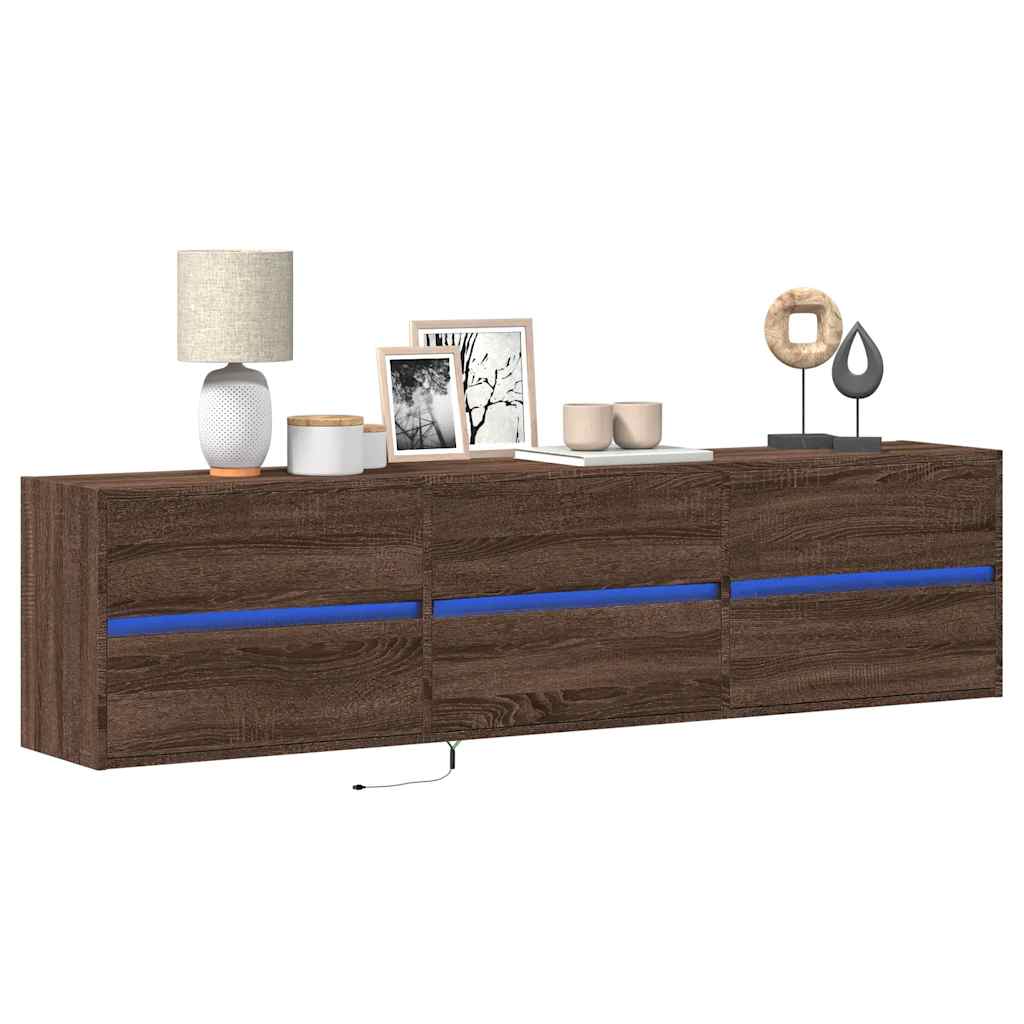 TV-Wandschrank mit LED Braun Eichen-Optik 180x31x45 cm
