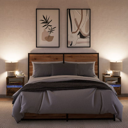 vidaXL Wand-Nachttische mit LED-Leuchten 2 Stk. Räuchereiche