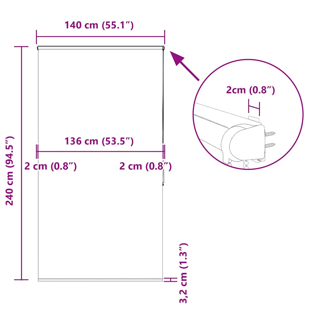 vidaXL Duschrollo mit Kassette 140x240 cm Stoffbreite 136 cm