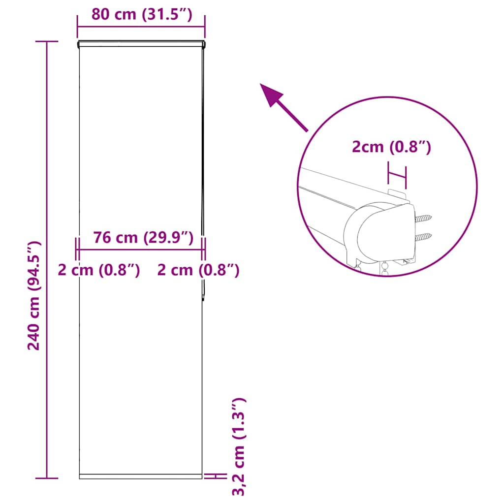 vidaXL Store de douche à cassette 80x240 cm largeur du tissu 76 cm