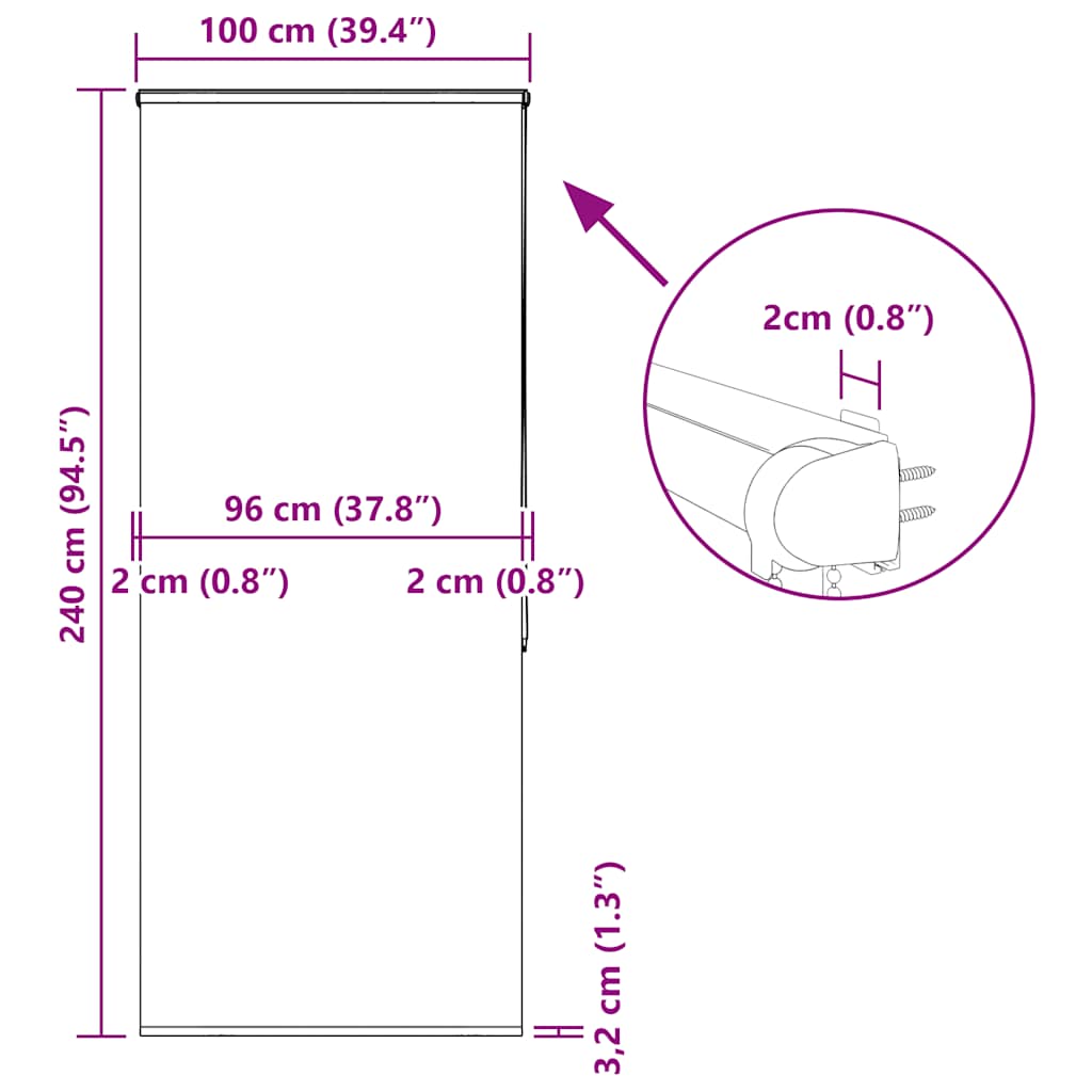 vidaXL Store de douche à cassette 100x240 cm Largeur du tissu 96 cm