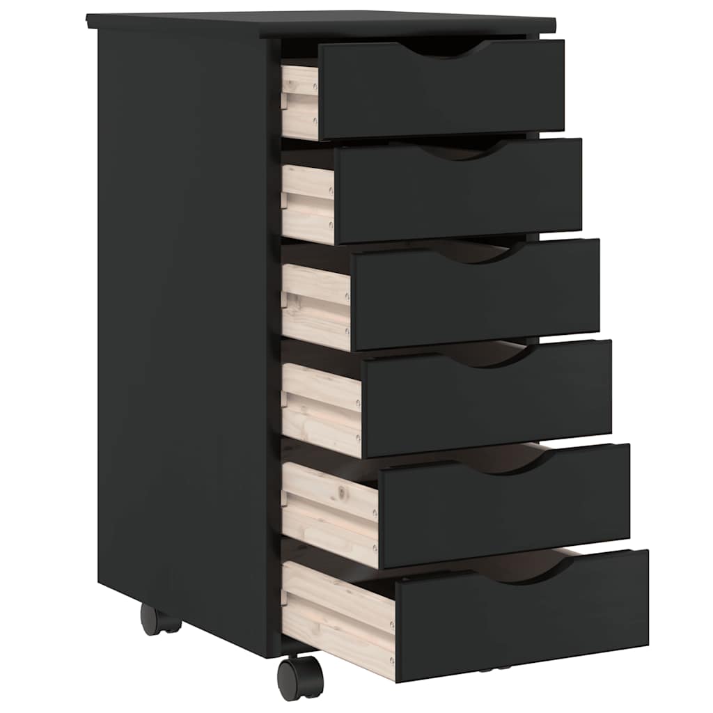 vidaXL Rollschrank mit Schubladen MOSS Schwarz Massivholz Kiefer